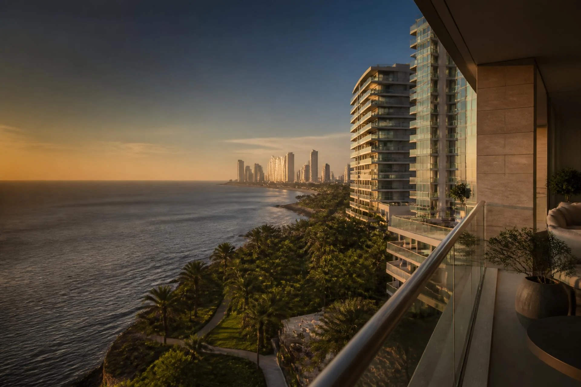 Luxury oceanfront residences overlooking the Panama City coastline